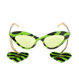 NWT - Gucci- Green and Black Cat-Eye Sunglasses with charms